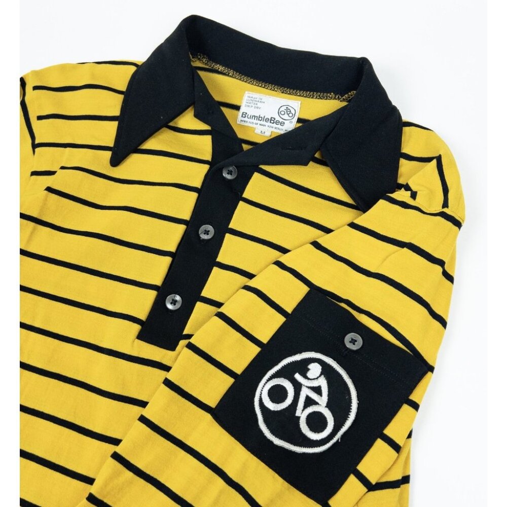 Vintage Wheels of Man BumbleBee Biking Shirt 1970s Men's Medium Yellow Striped
